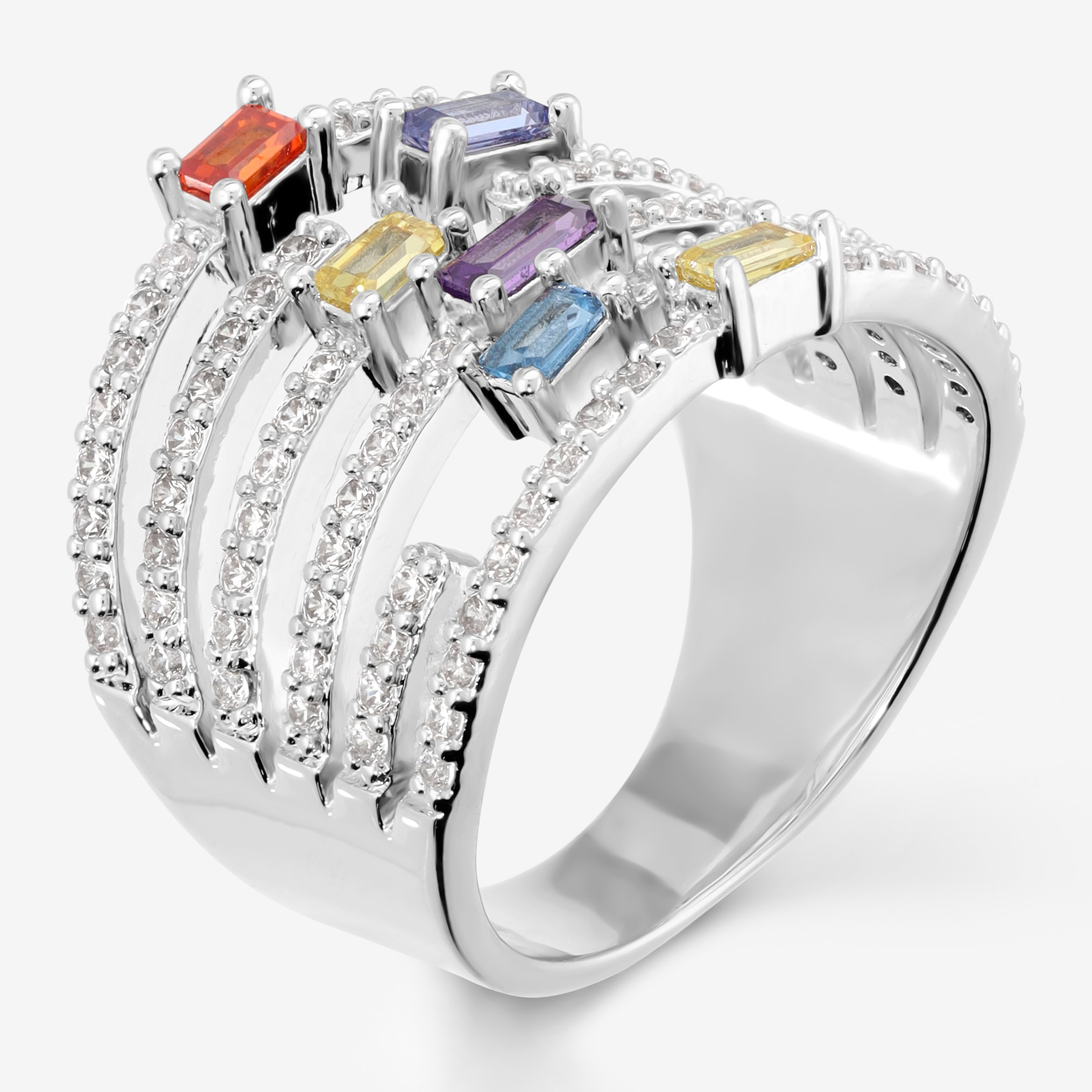 Anello a Fascia Multifilo con Cubic Zirconia Colorate