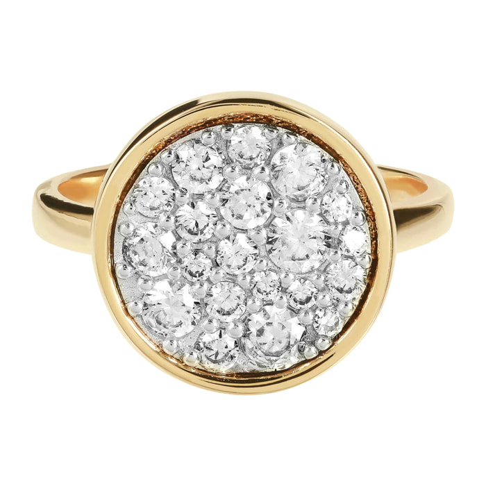 Anello Cocktail Golden con Disco in Pavé di Cubic Zirconia Placcato Oro Giallo 18kt