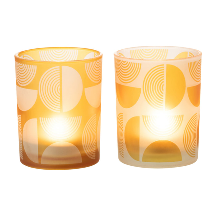 J-Line photophore Demi Cercles - verre - orange - medium - 2 pièces