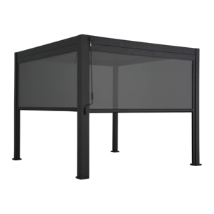 Pergola bioclimatique aluminium Triomphe 3x3 m lames orientables avec 2 stores en aluminium et textilène anthracite