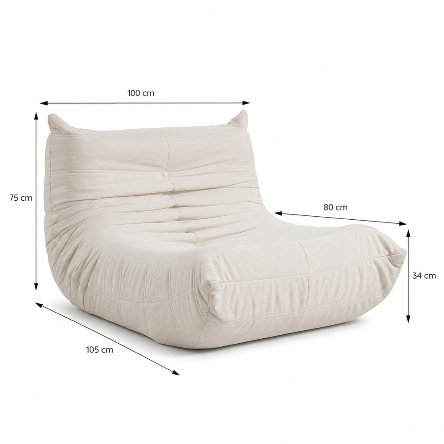 Fauteuil compressé en velours beige ALBA