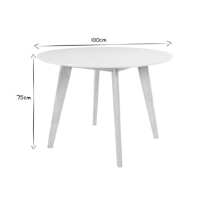 Table scandinave ronde blanc et bois D100 cm LEENA