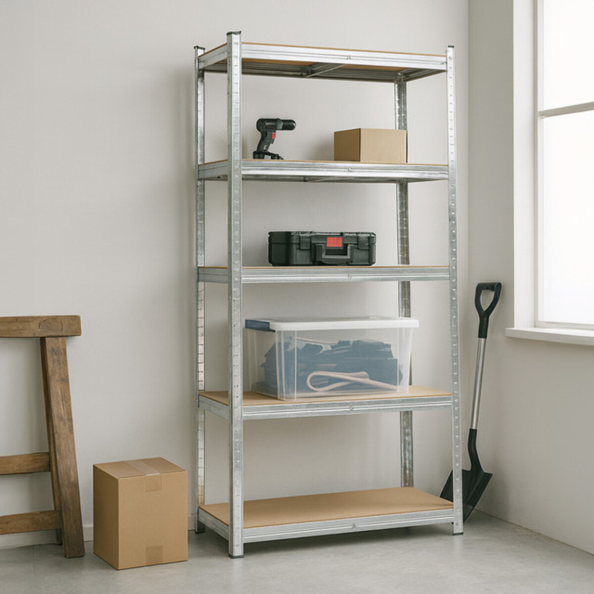 Scaffale metallico 5 ripiani 90x40x180 cm, scaffalatura acciaio heavy duty fino a 175 kg per ripiano, montaggio ad incastro senza bulloni, ripiani MDF resistenti, ideale per garage magazzino cantina e ripostiglio