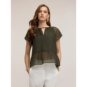 Motivi - Blusa de muselina con lazos entrelazados - Verde militare