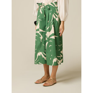 Oltre - Falda pantalón en popelín estampado - Verde