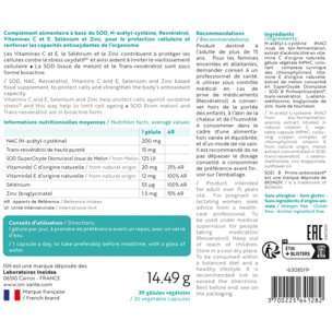 ISN - Supleox Antioxydant - A base de Resvératrol, NAC, SOD, vitamines C & E - Aide à protéger les cellules contre le stress oxydatif - Cure 30 jours