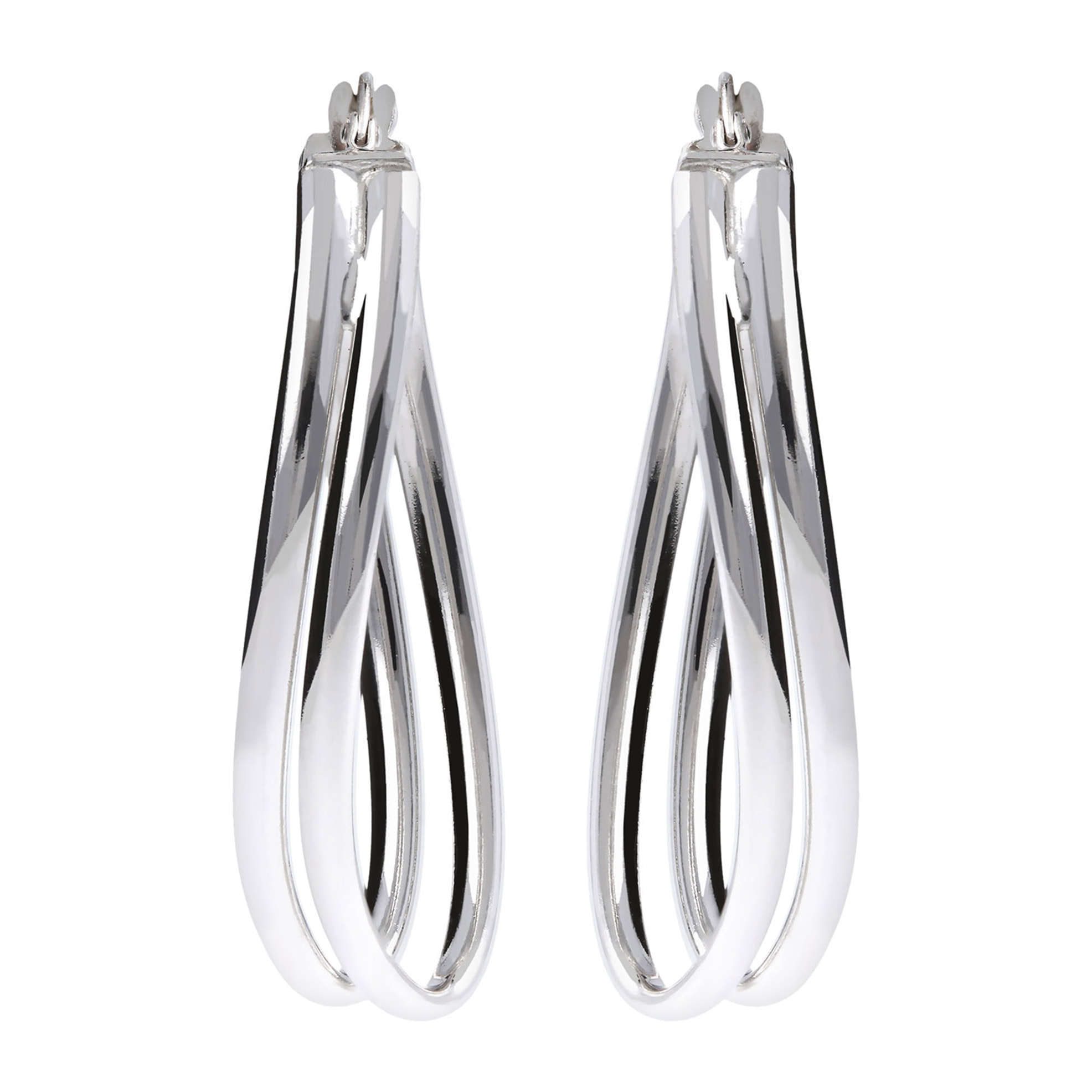 Orecchini Doppio Cerchio Ovale in Argento 925 placcato Platino