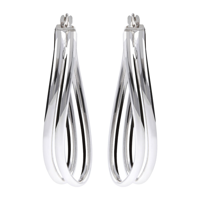 Orecchini Doppio Cerchio Ovale in Argento 925 placcato Platino