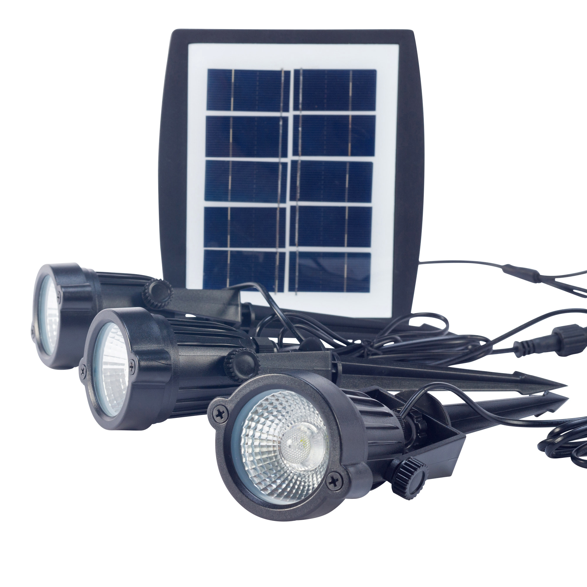 Forlight Proyector Solar LED Exterior IP65, 15W Luz Blanca Fría 6500K, Resistente al Agua y Golpes, Instalación Fácil con Pinchos, Ecológico y Versátil para Jardines y Terrazas