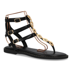 Sandalias planas para mujer, comodas y elegantes, diseño moderno con multiples correas y detalles metalicos