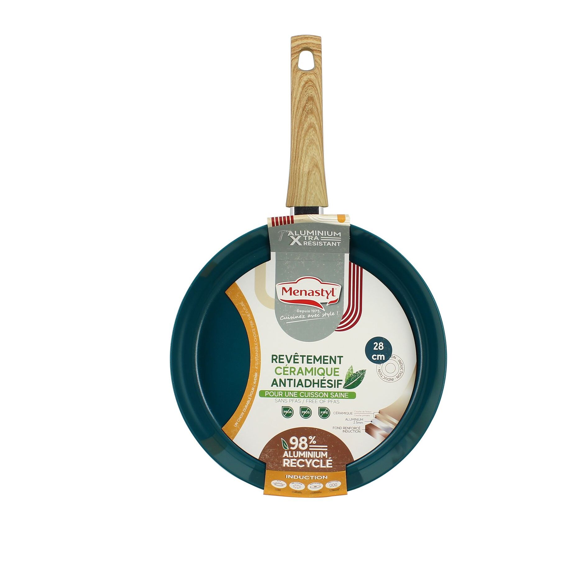 Poêle 28cm en aluminium recyclé bleu canard - tous feux COLORAMA