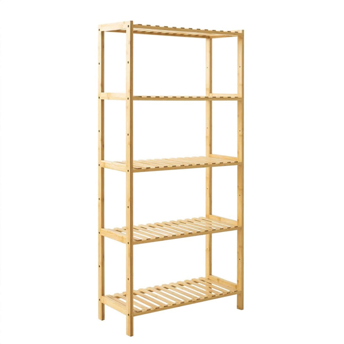 Scaffale 5 ripiani in bambù con laterali bianchi 60x26x130 cm