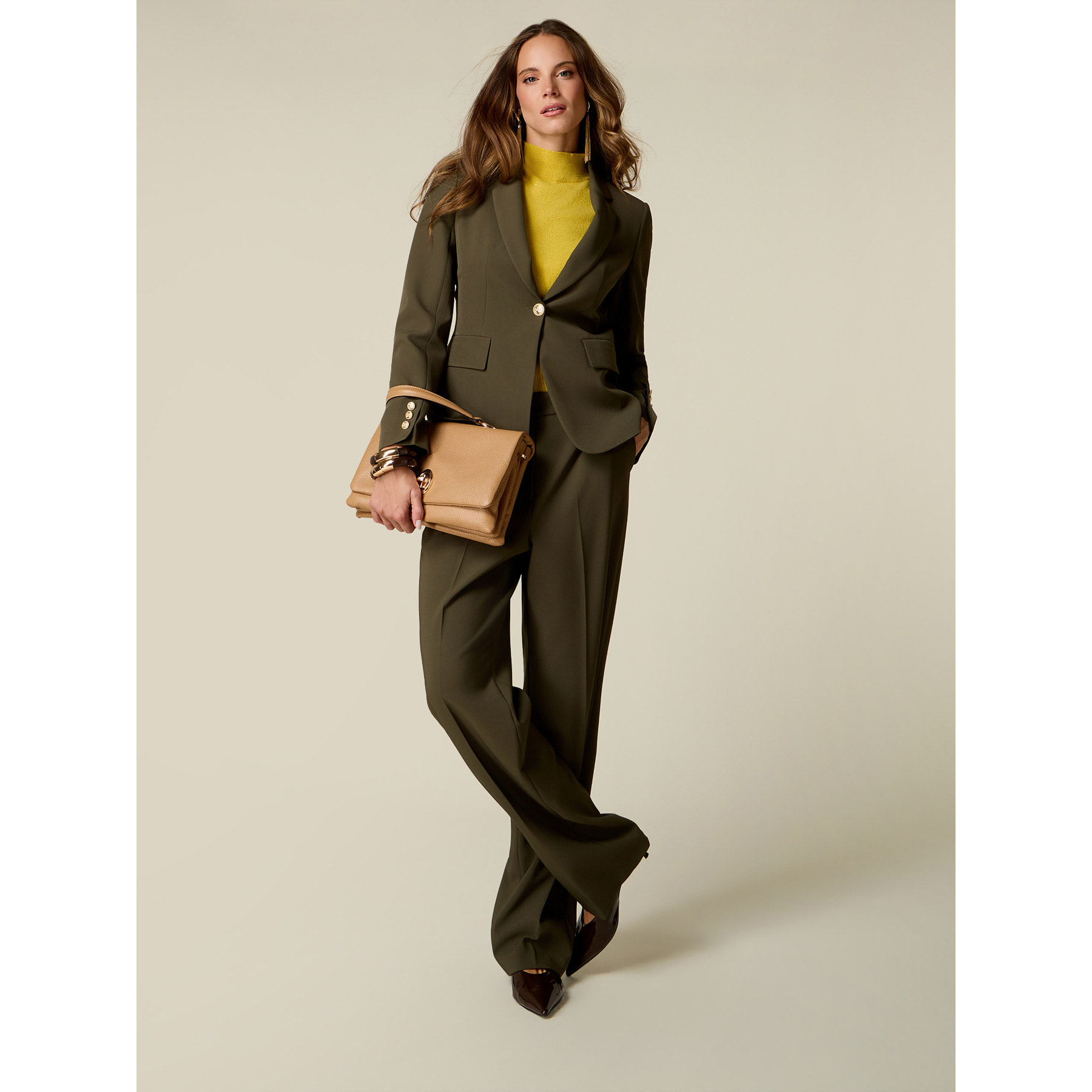 Oltre - Pantaloni palazzo sartoriali con pinces - Verde militare