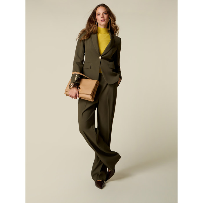 Oltre - Pantaloni palazzo sartoriali con pinces - Verde militare