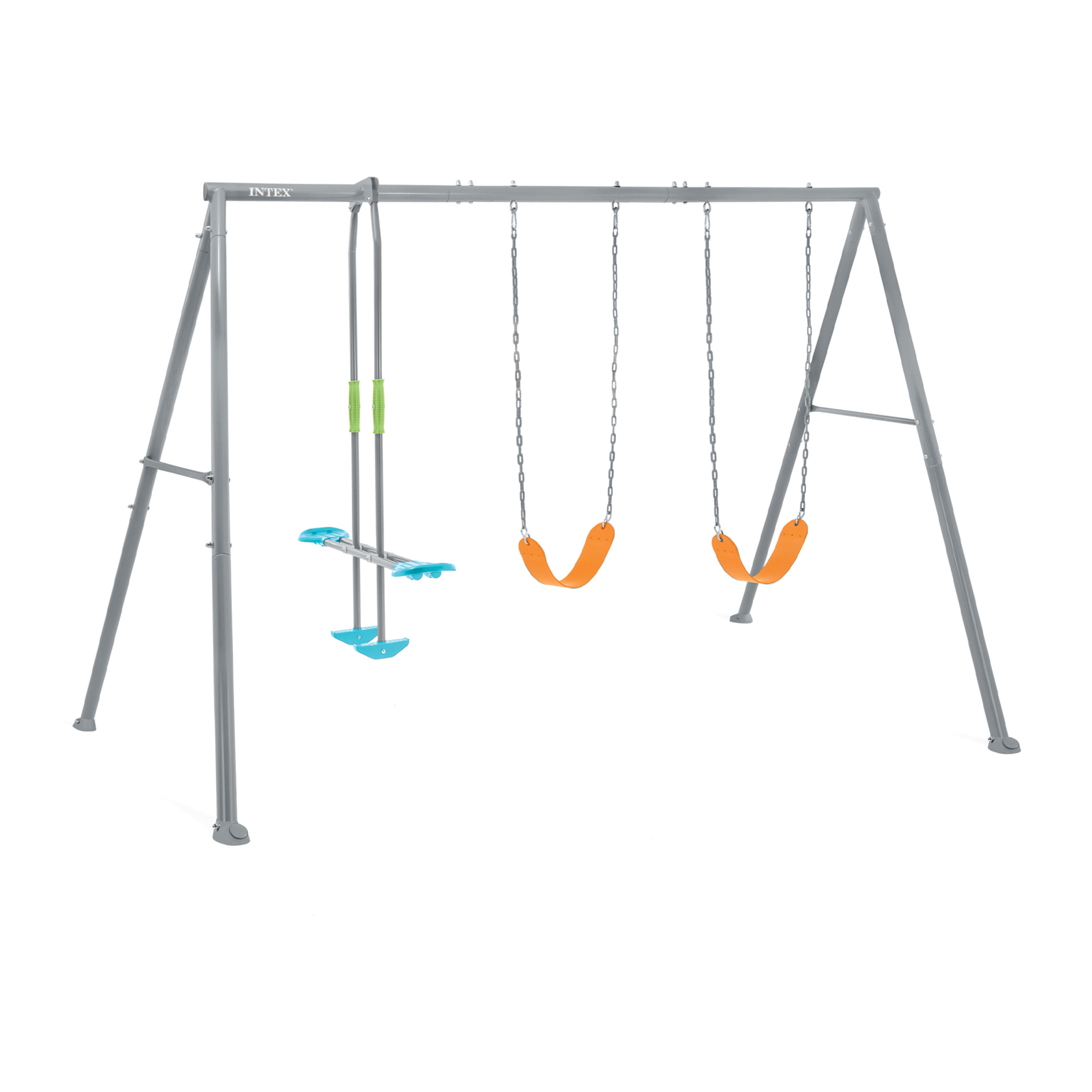 Intex Altalena Swing Set Grigia, Due Seggiolini e Dondolo, 343x249x203 cm