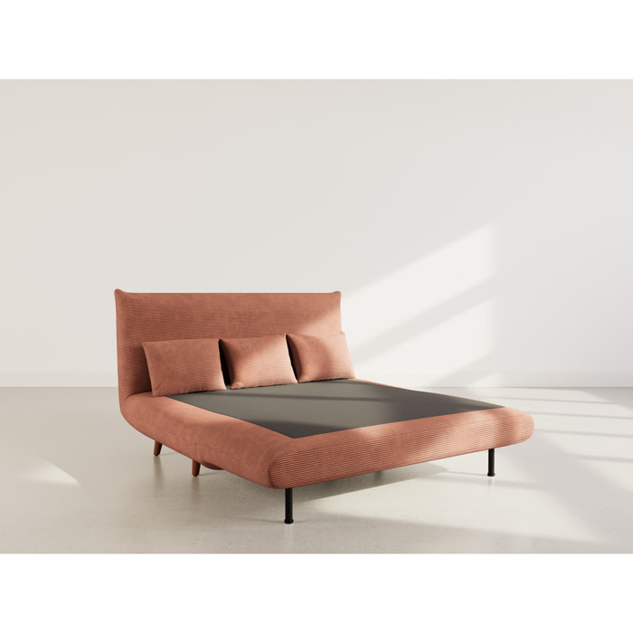 Lumi - Banquette convertible clic-clac 2 places en velours côtelé - Terracotta