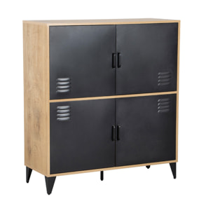 Tribeca - buffet haut - effet bois et métal noir - 100x112 cm - Bois / Noir