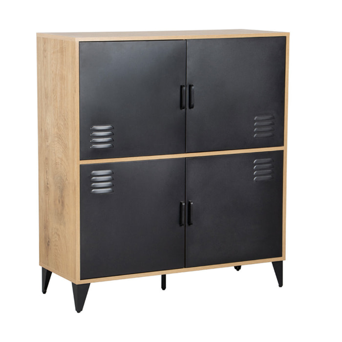 Tribeca - buffet haut - effet bois et métal noir - 100x112 cm - Bois / Noir