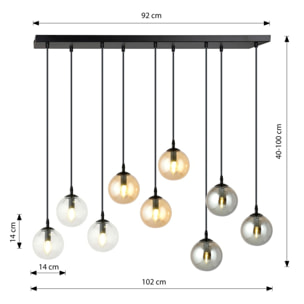 Lampada a sospensione Cosmo in acciaio nero con diffusori in vetro
