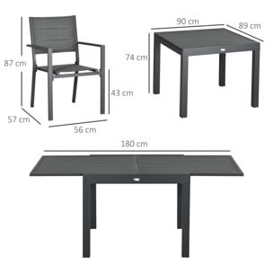 Conjunto Muebles de Jardín 7 Piezas con Mesa Extensible y 6 Sillas Apilables