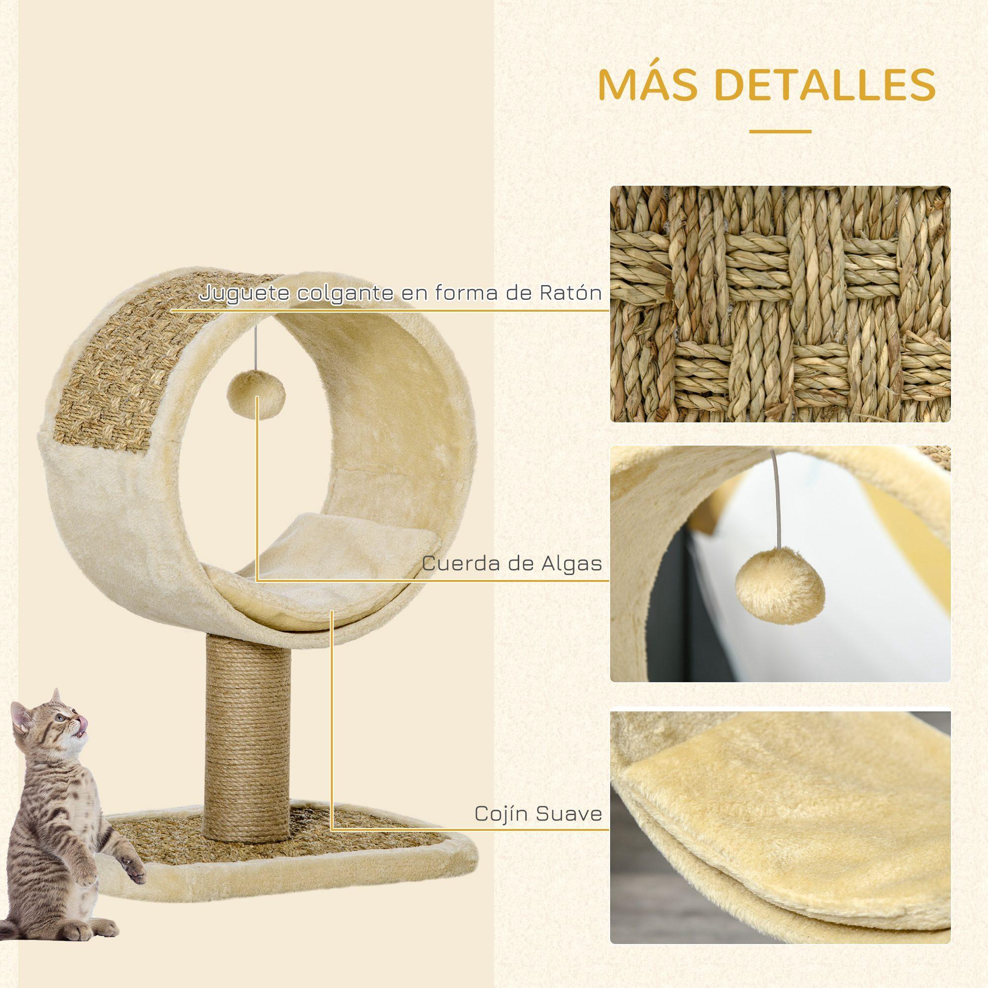 Árbol para Gatos 40x30x56 cm Ø32cm Rascador de Gato con Túnel Superior Poste Rascador de Yute Natural Beige