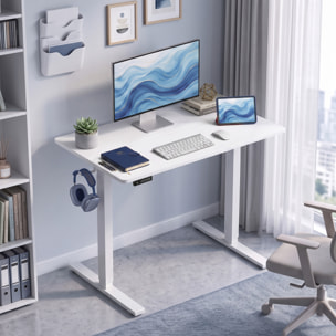 HOMCOM Escritorio Elevable 100x60 cm, Escritorio Eléctrico Regulable en Altura con 3 Alturas de Memoria, Pantalla LED, 2 Ganchos, 2 Pasacables, para Oficina en Casa, Estudio, Blanco
