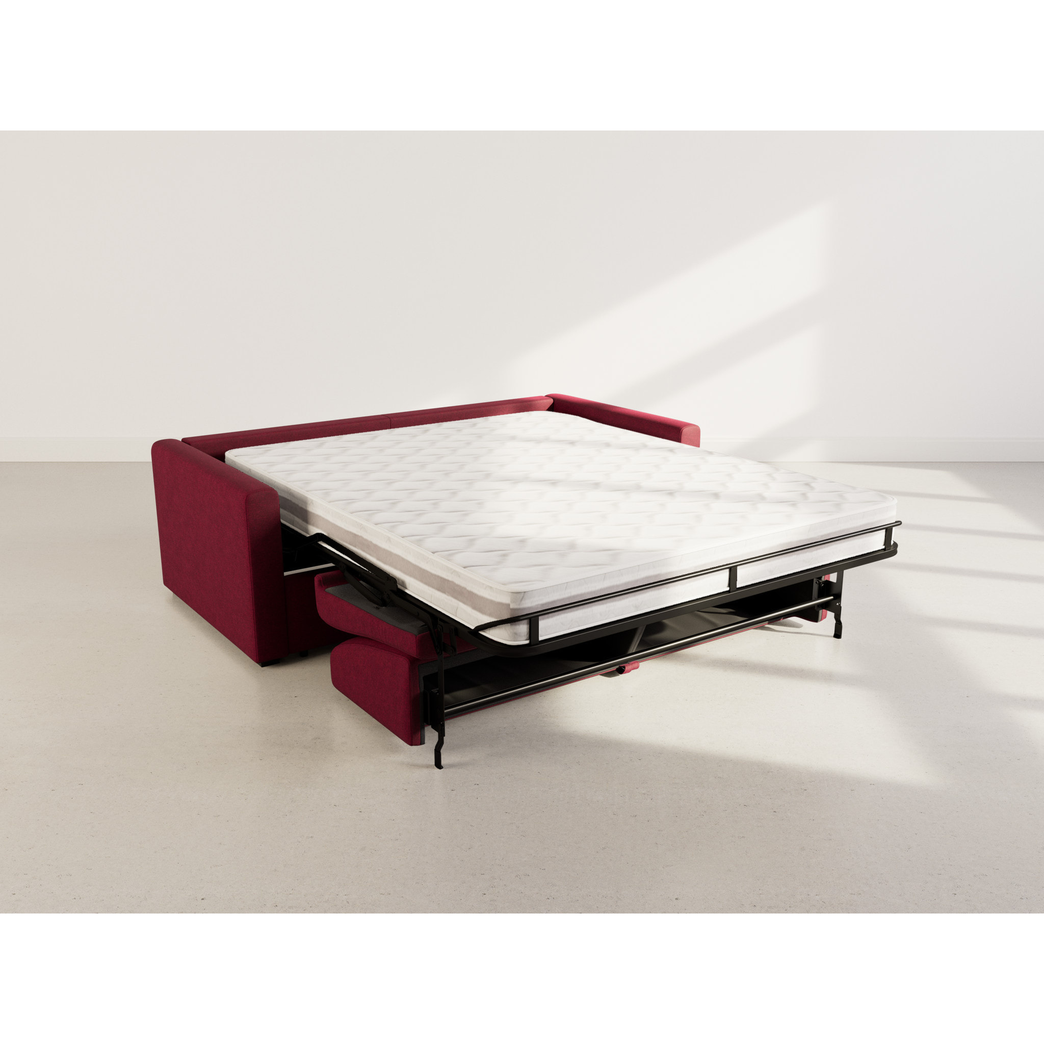 Julia - canapé lit 3 places convertible express couchage quotidien 140 cm matelas 18 cm en tissu - Prune
