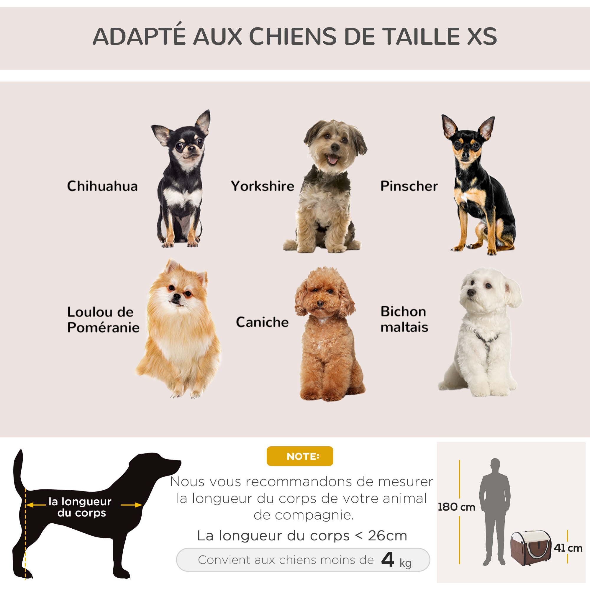 Sac de transport pour chien et chat pliable - poignée, entrée zippée, fenêtres maillées enroulables- coussin inclus - acier oxford marron beige