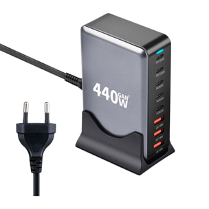Cargador de mesa con 440W, con 5 salidas USB tipo C de carga rápida y 3 salidas USB-A.