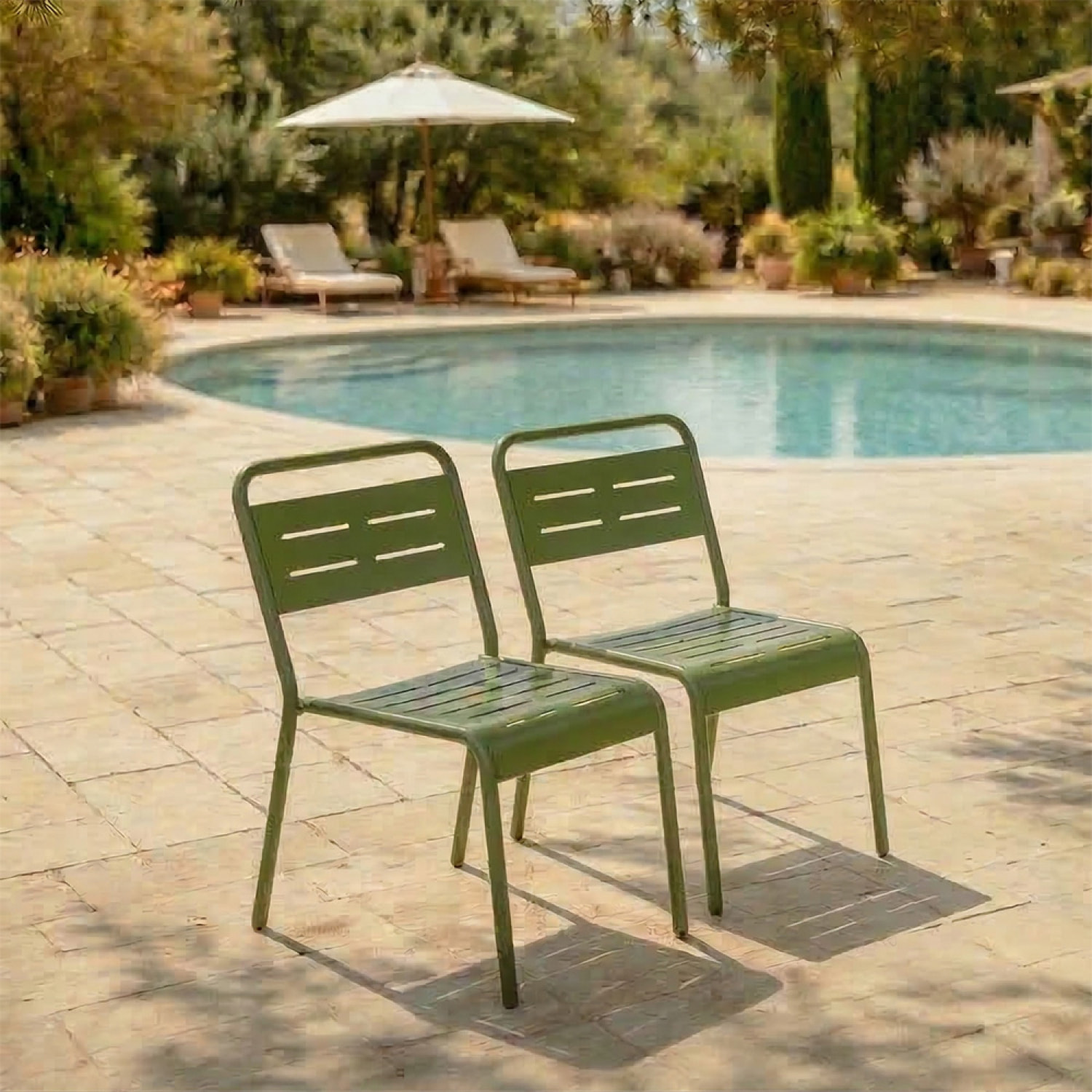 Lot de 2 chaises de jardin empilables vertes EVORA