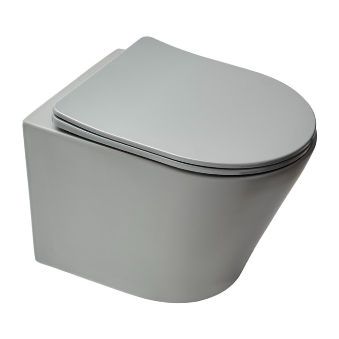 WC suspendu Infinitio gris mat sans bride et fixations invisibles + abattant frein de chute (GreyInfinitio)