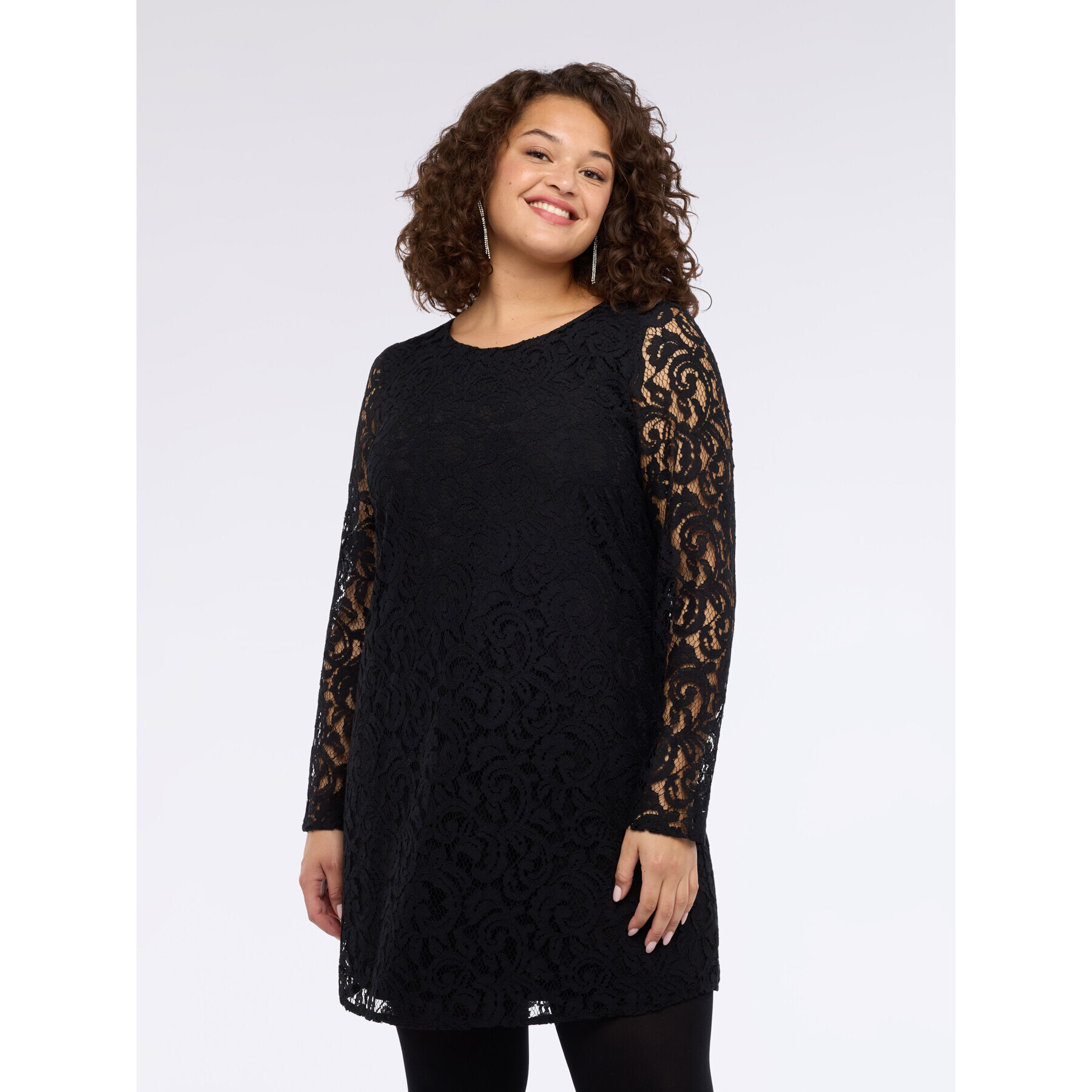 Fiorella Rubino - Vestito corto in pizzo con maniche lunghe - Nero