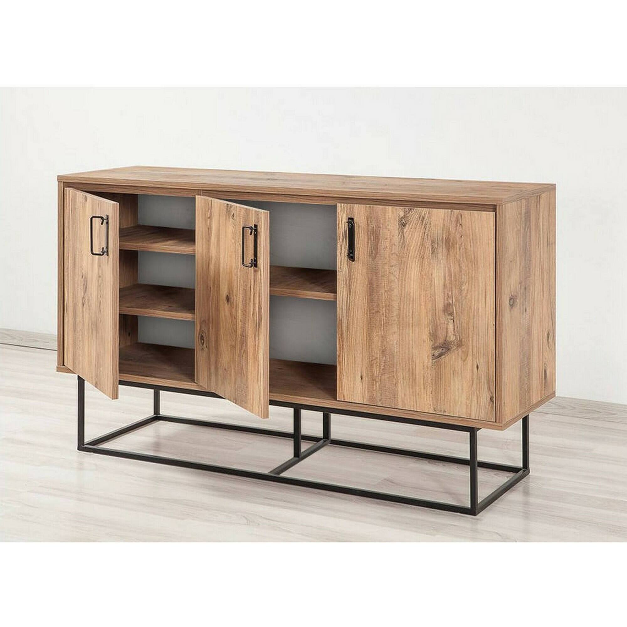 Credenza Drad, Buffet da soggiorno, Madia da salotto, Dispensa da cucina, 140x40h80 cm, Quercia e Nero