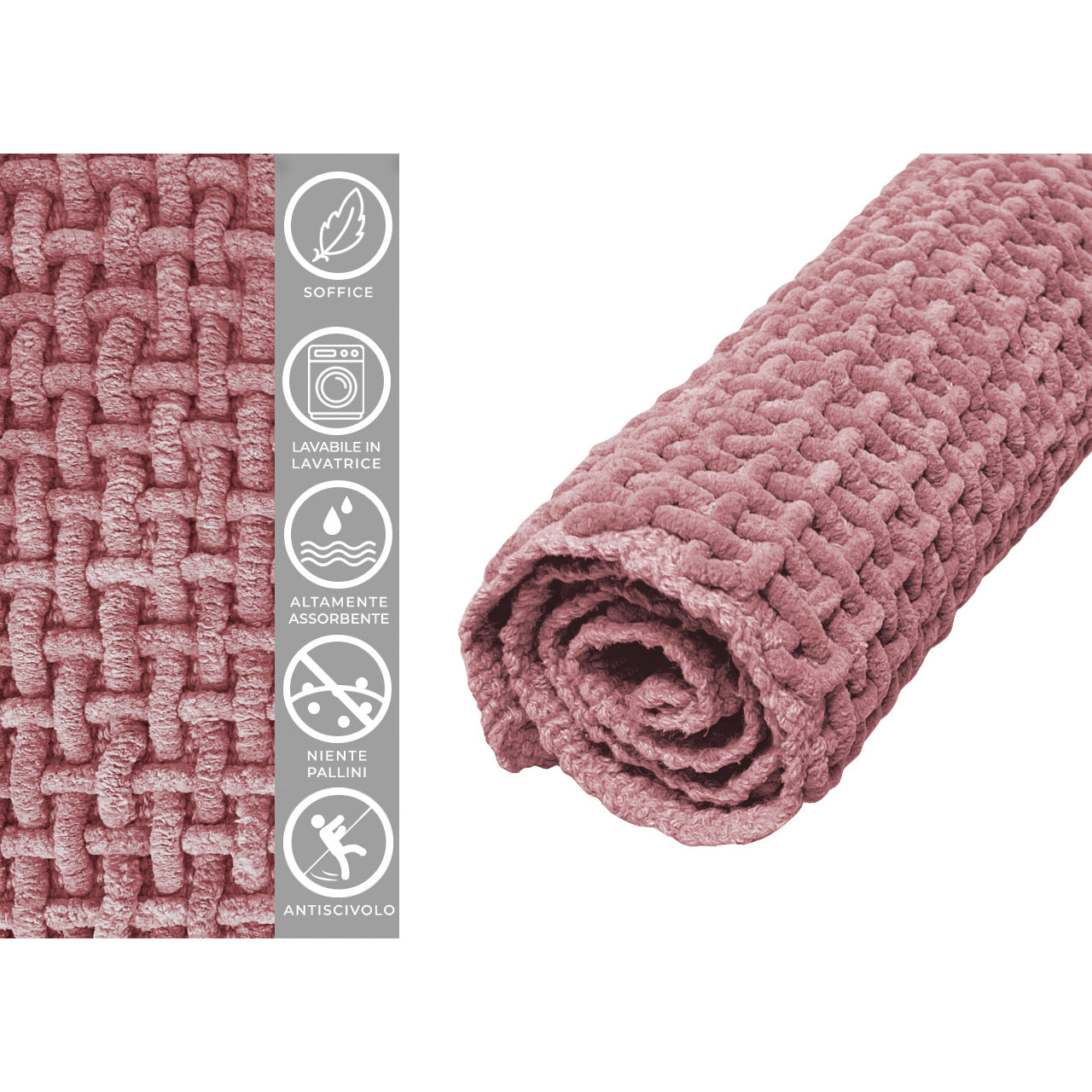 Tappeto Bagno Doccia Antiscivolo Super Assorbente Modello Osaka Rosa