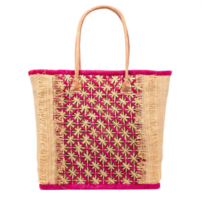 Villafrati bolso de hombro mujer. Fabricado en rafia y paja, con asas de cuero.