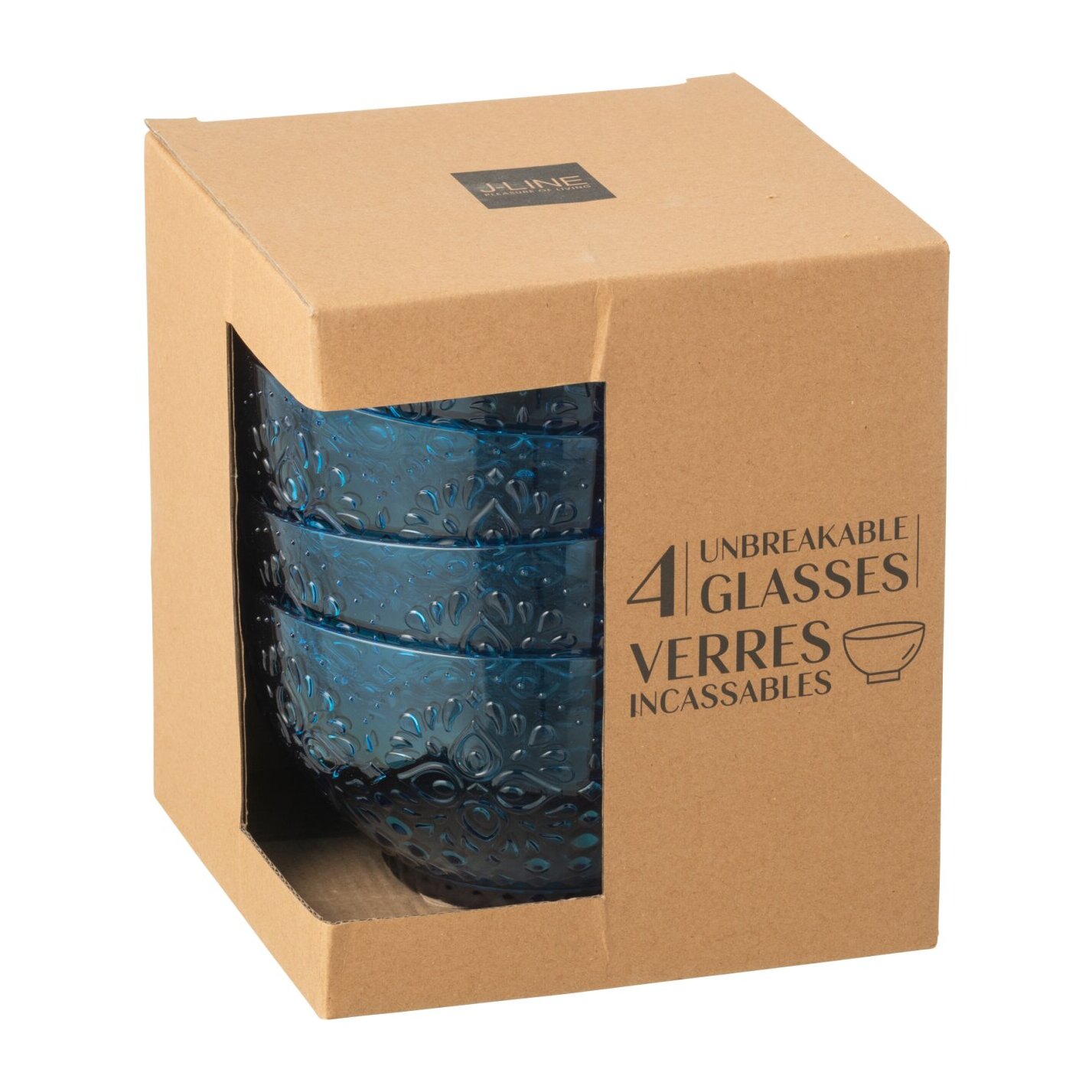 J-Line Boite 4 Bols Plastque Azur
