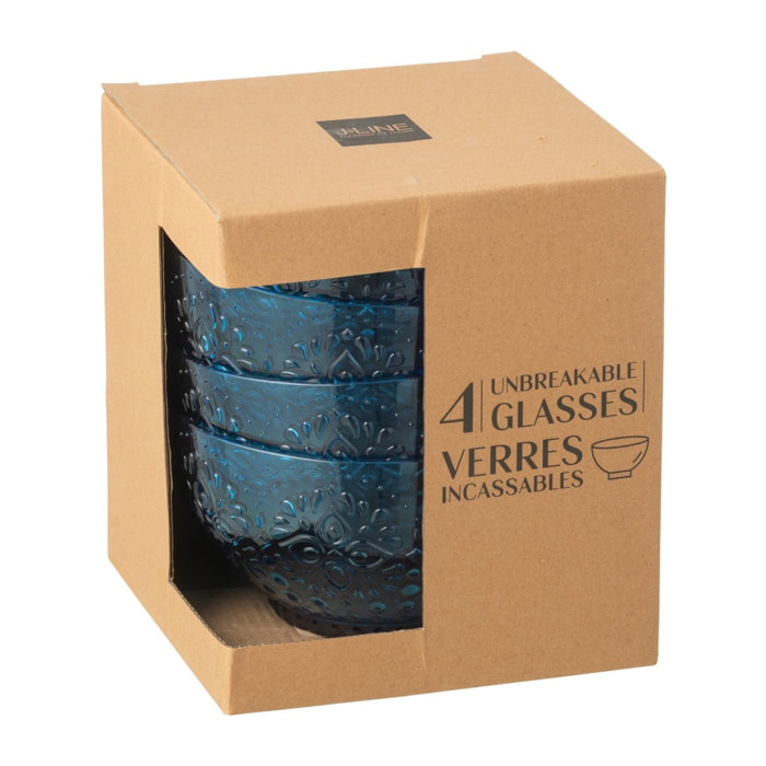 J-Line Boite 4 Bols Plastque Azur