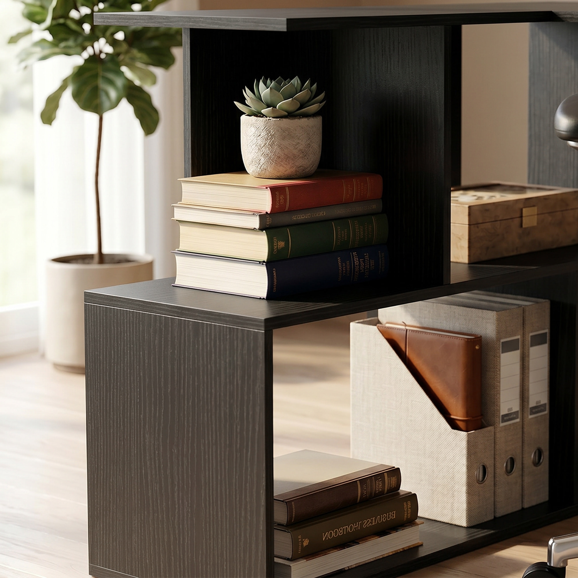 Bureau informatique - bureau d'angle 120 x 100 cm - tablette coulissante clavier, 4 niches - effet bois noir