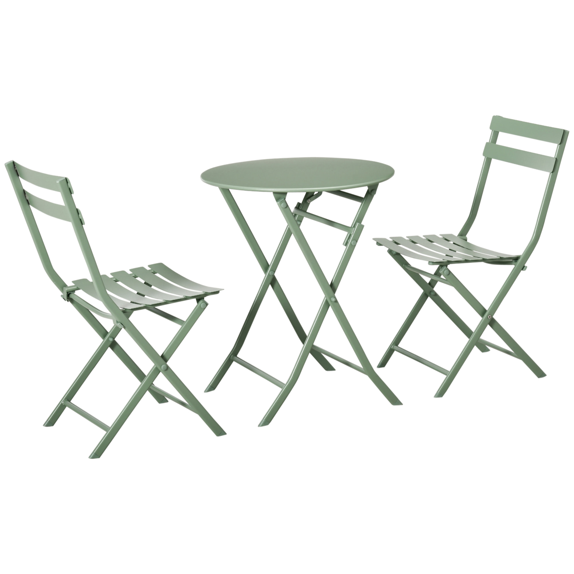 Salon de jardin bistro pliable - table ronde Ø 60 cm avec 2 chaises pliantes - métal thermolaqué vert d'eau