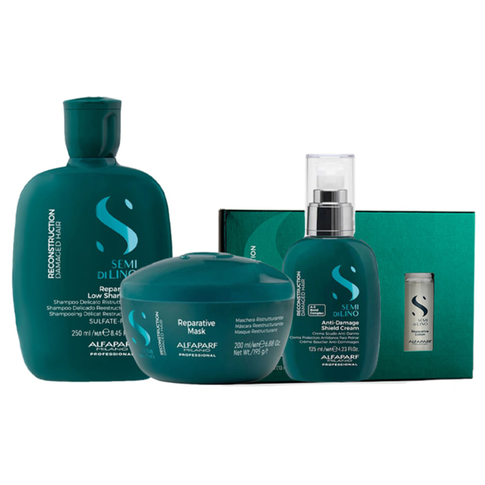 ALFAPARF MILANO Kit Semi Di Lino Reparative Shampoo 250ml + Mask 200ml + Cream 125ml + Lotion 6x13ml