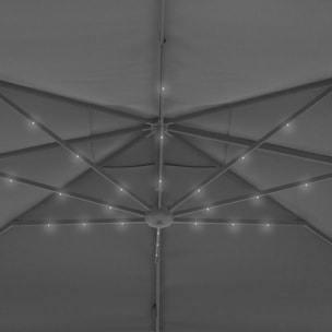 Parasol Sombra 360° rectangle 4x3m gris + housse et éclairage LED