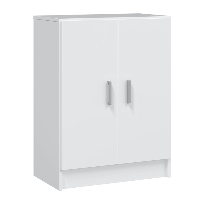 Armadio multiuso Memphis, Mobile ausiliario basso a 2 ante, Portascarpe a 1 ripiano, Armadietto multifunzione, cm 59x37h80, Bianco