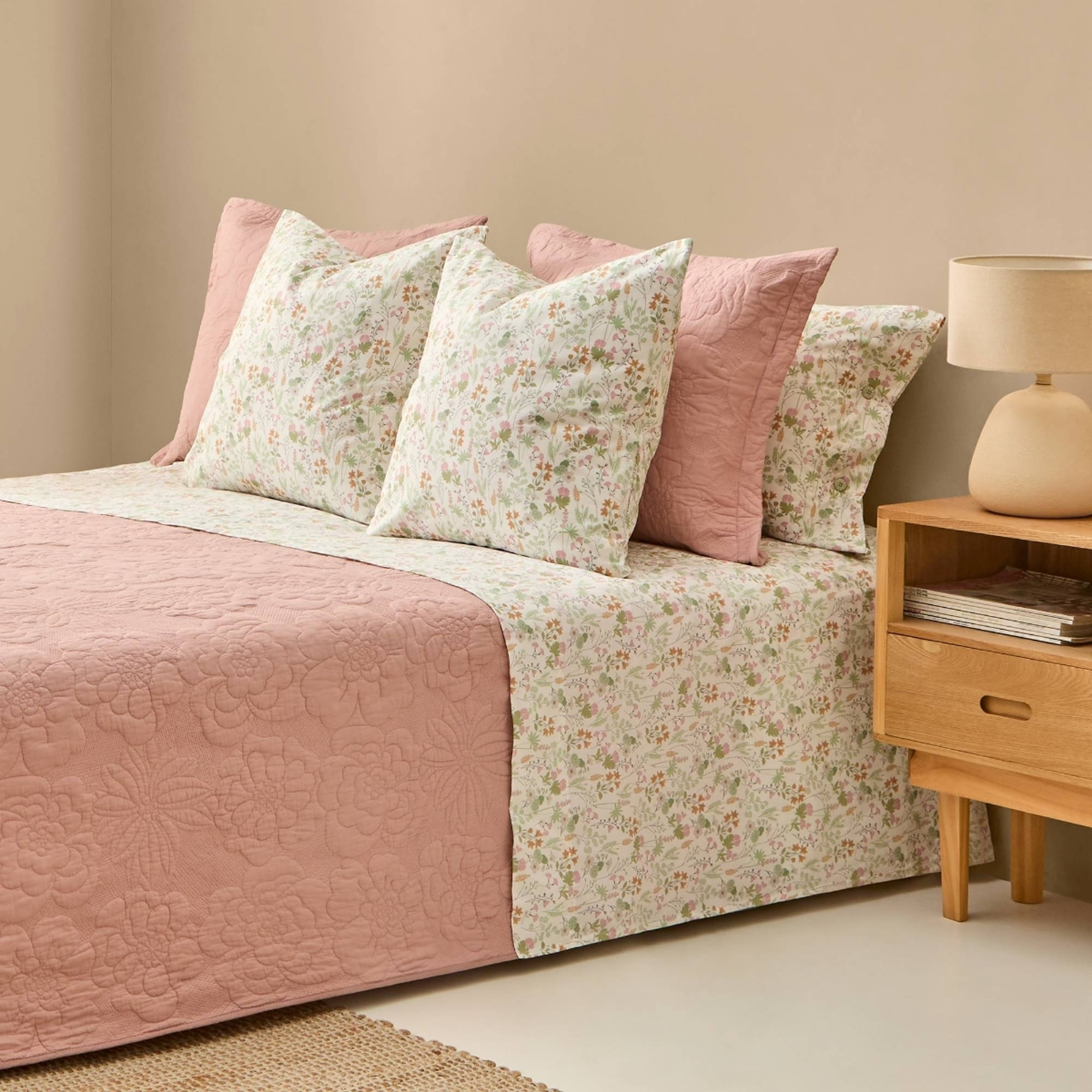 Sábana algodón flores Ferda color verde 100% Algodón percal