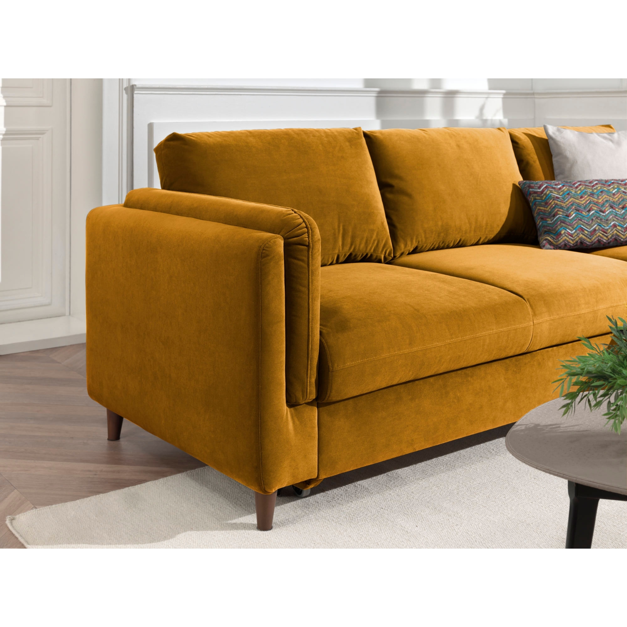 Brooke - canapé d'angle droit - convertible avec coffre - 4 places - en velours - Jaune