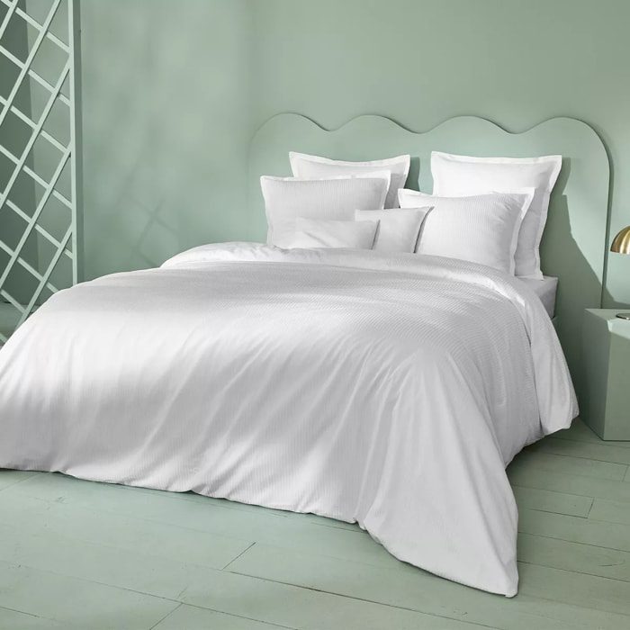 Lot h.couette +taies satin de coton jeu d'unis blanc Palace raye blanc