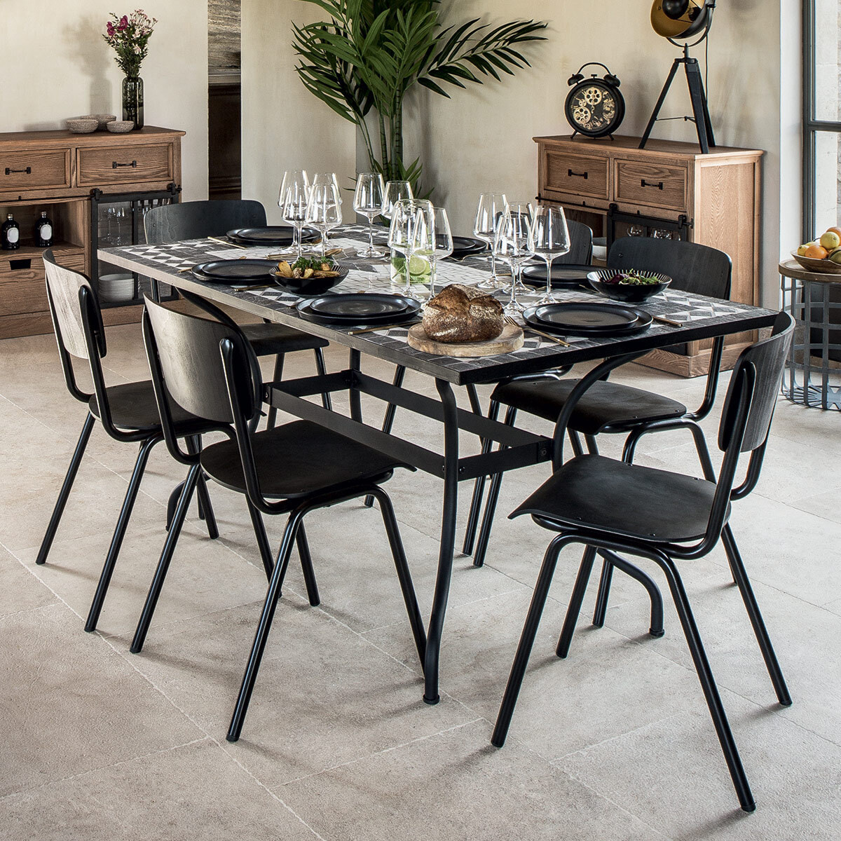 Table à manger rectangulaire "Kipos" mosaïque noir L160cm