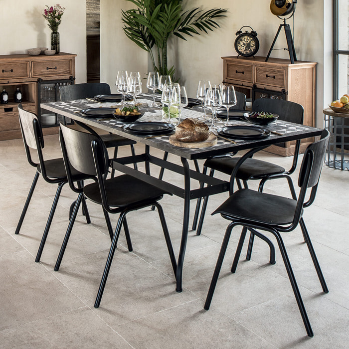 Table à manger rectangulaire "Kipos" mosaïque noir L160cm