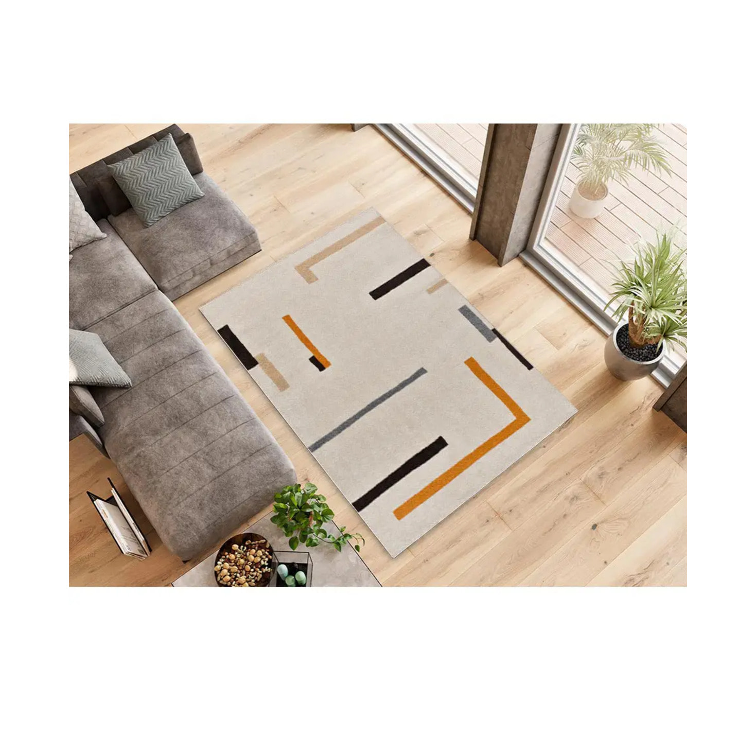 LESSIA Alfombra geométrica de pelo corto crema, varias medidas disponibles.