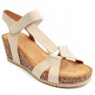 Sandalia De Cuña - Beige - Altura: 6 Cm