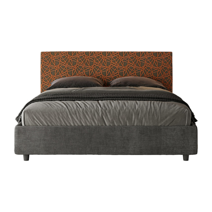 Letto matrimoniale contenitore imbottito 160x210 tessuto Era 04 arancio Arla